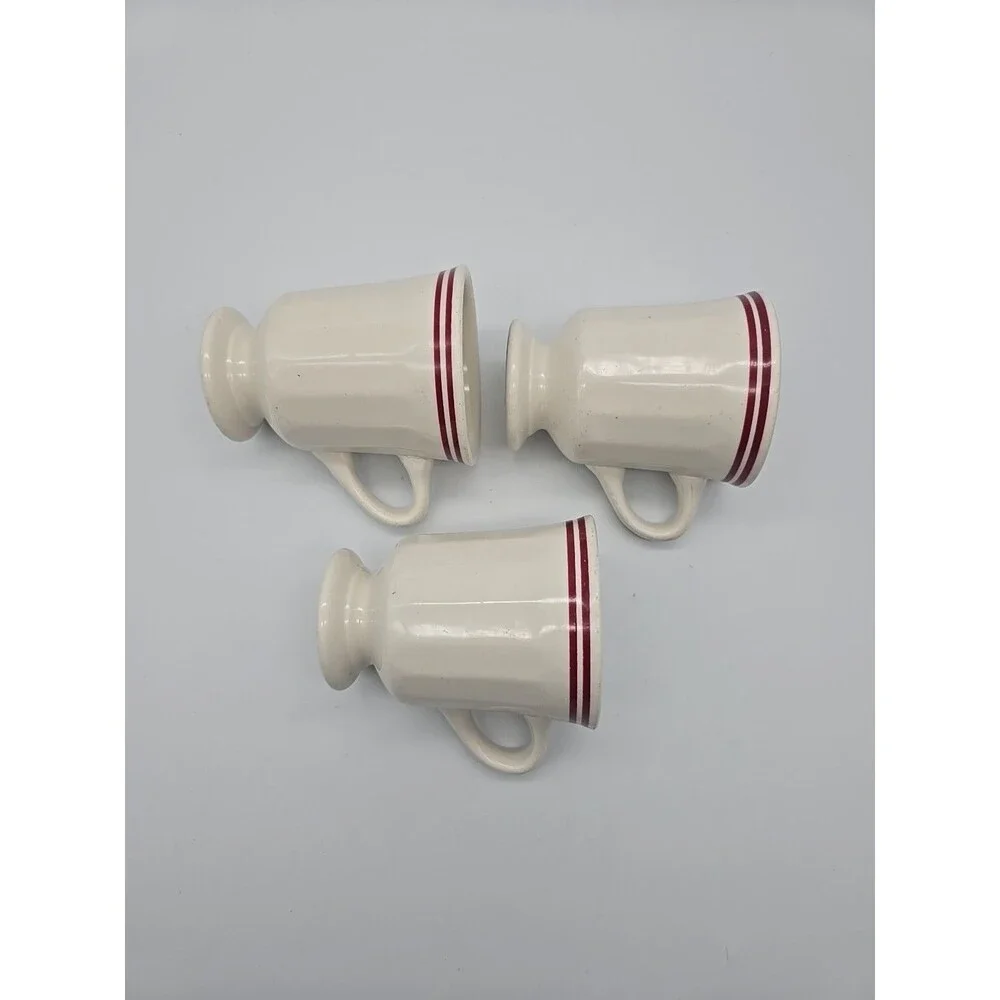 VTG Buffalo China Restaurant Ware Pedestal Coffee Mugs USA Set/3 Red Pin Striped